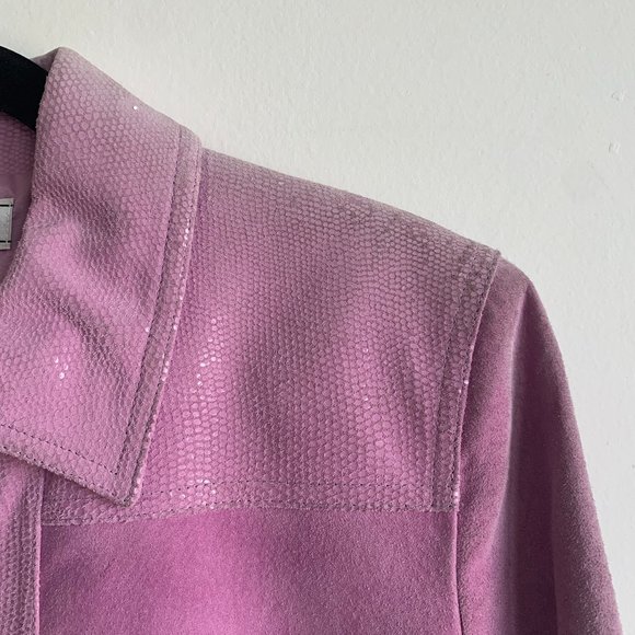 ST JOHNS SPORT MARIE GRAY WOMENS LILAC PURPLE EMBOSSED LEATHER SUEDE JACKET SZ S - Picture 8 of 16